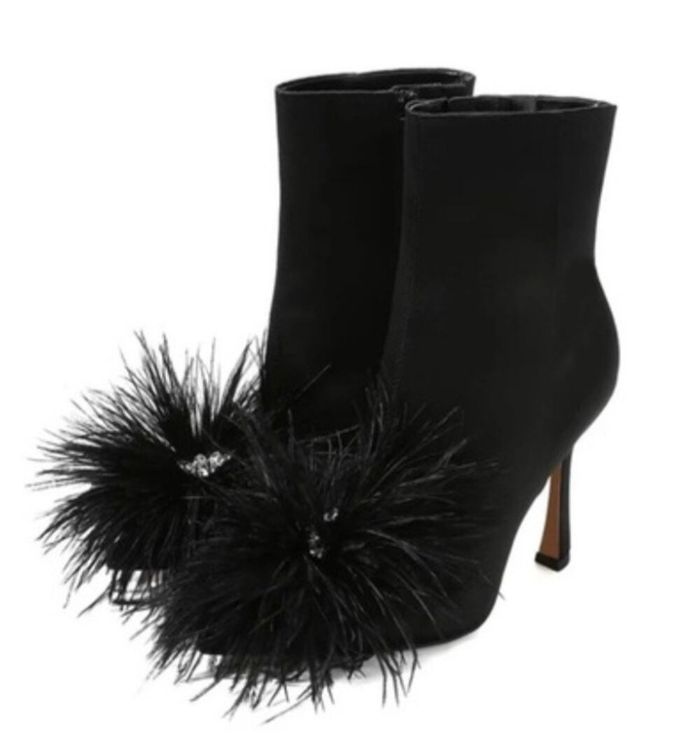 Sam Edelman Ency Feather Heel Satin Bootie Side Zip Black Women's 8.5